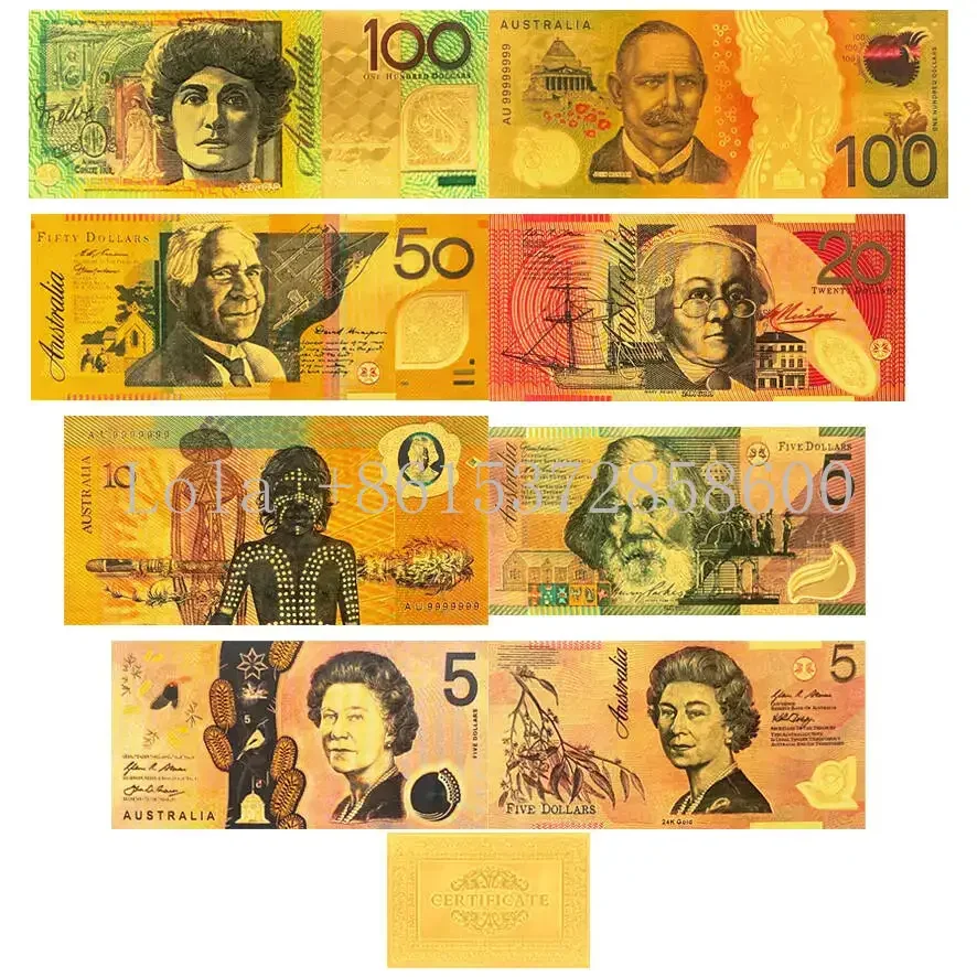 20 designs Australia 100 Dollar Gold Banknote Plated Colorful AUD Dollar Gold Foil Banknote Currency Collection and gift