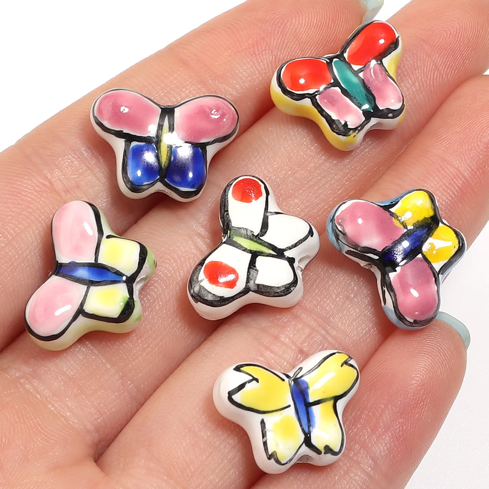 5pcs 17x13m Colorful Butterfly Ceramic Beads Loose Spacer Beads For DIY Charm Women's Bracelets Earrings Accessories