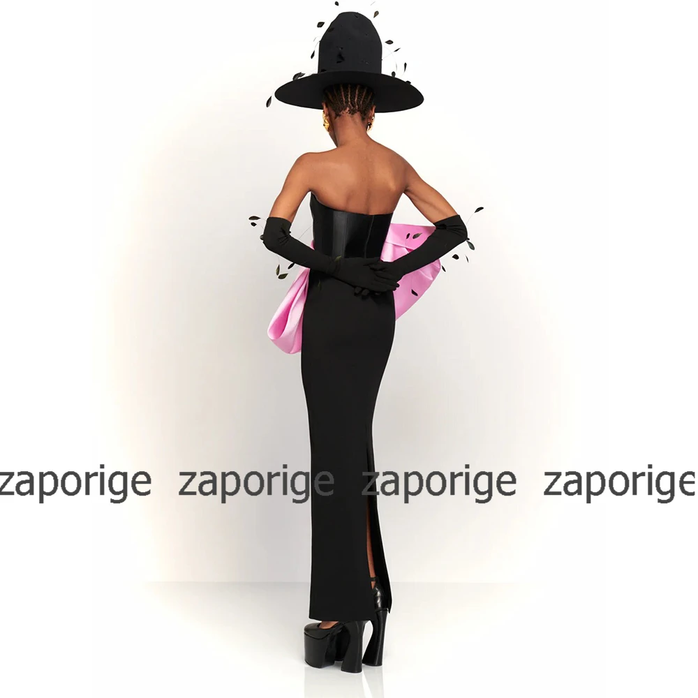 Elegant 2024 Special Occasion Dresses Contrast Color Black And Pink Jersey&Satin Bow Split Party Column Strapless Dress Maxi