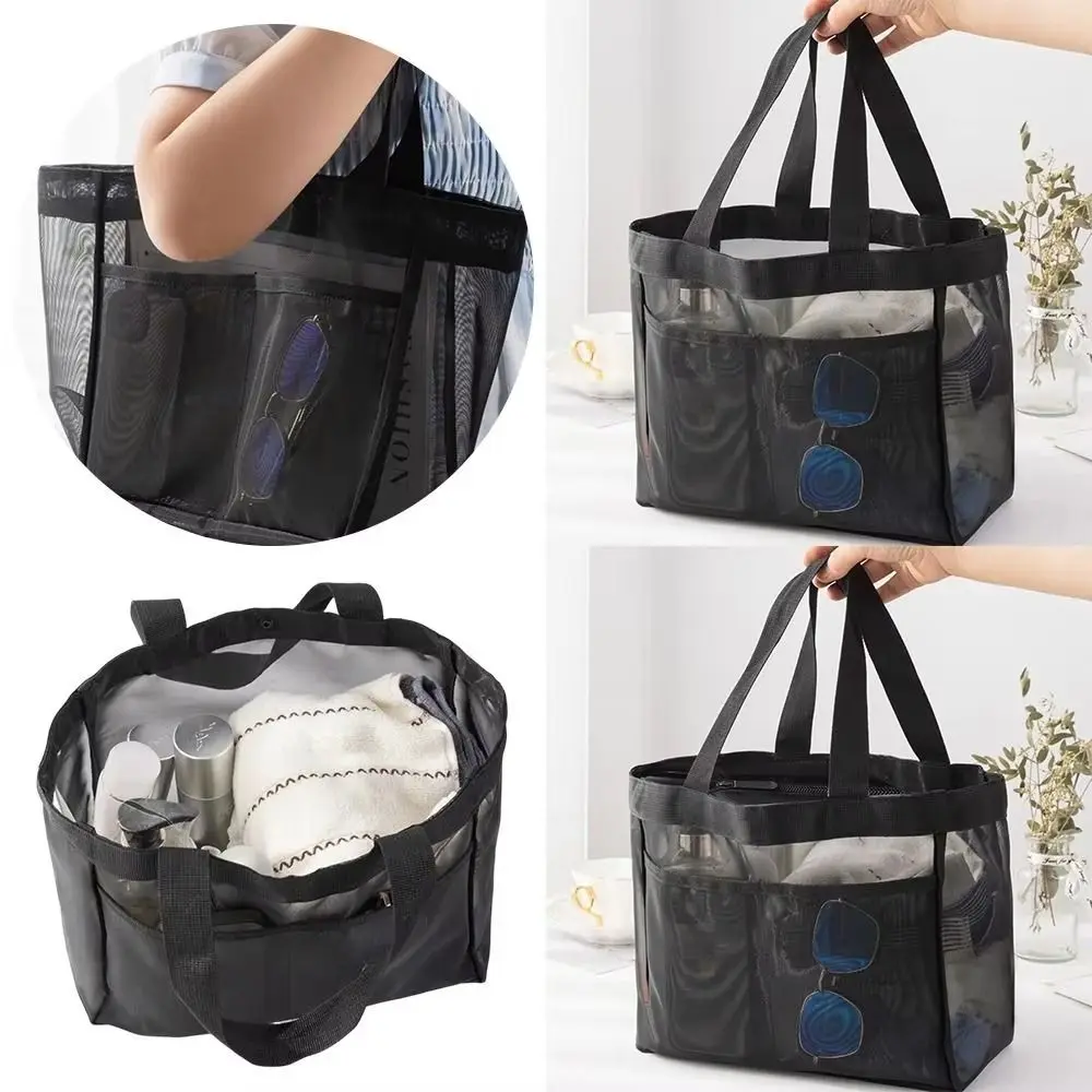 

Large Capacity Mesh Beach Bag Transparent Nylon Folding Swimming Mesh Tote Quick Dry Breathable Bathing Wash Pouch Grooming