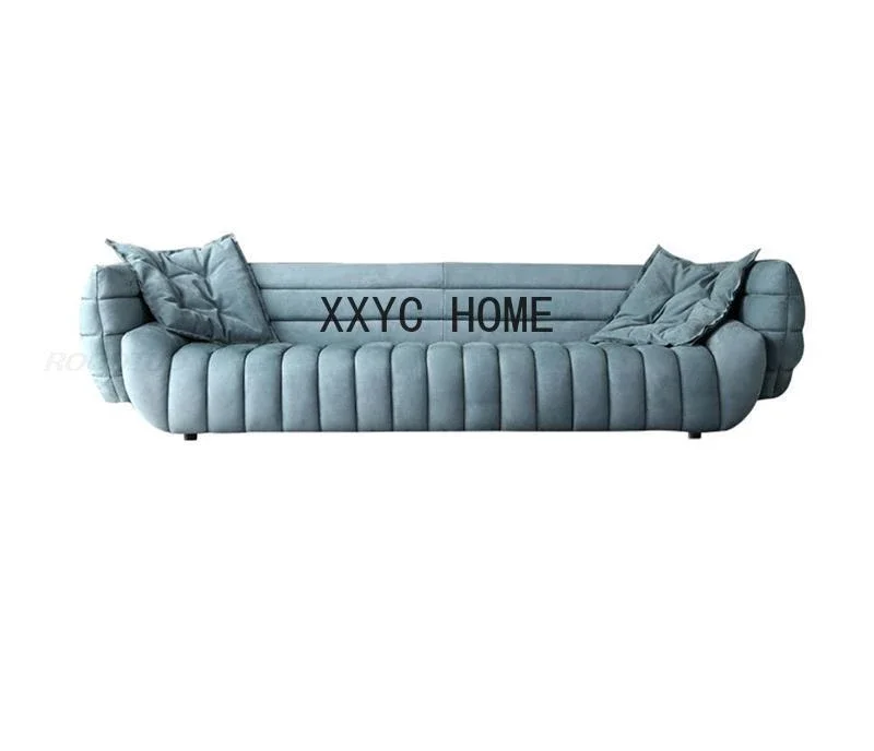 Modern Living Room Couch Frosted Technology Cloth Blue Fabric Sofa High-End ItalianHome Furniture Designer Curved Sofa