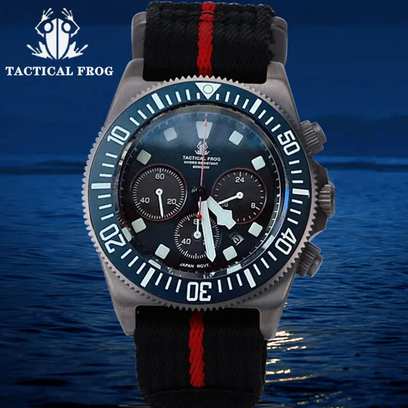 Tactical Frog FXD Titanium Men\'s Diving Watches VS75B Solar-Powered Quartz Movement Watch 20Bar Waterproof Watch BGW9 Luminous