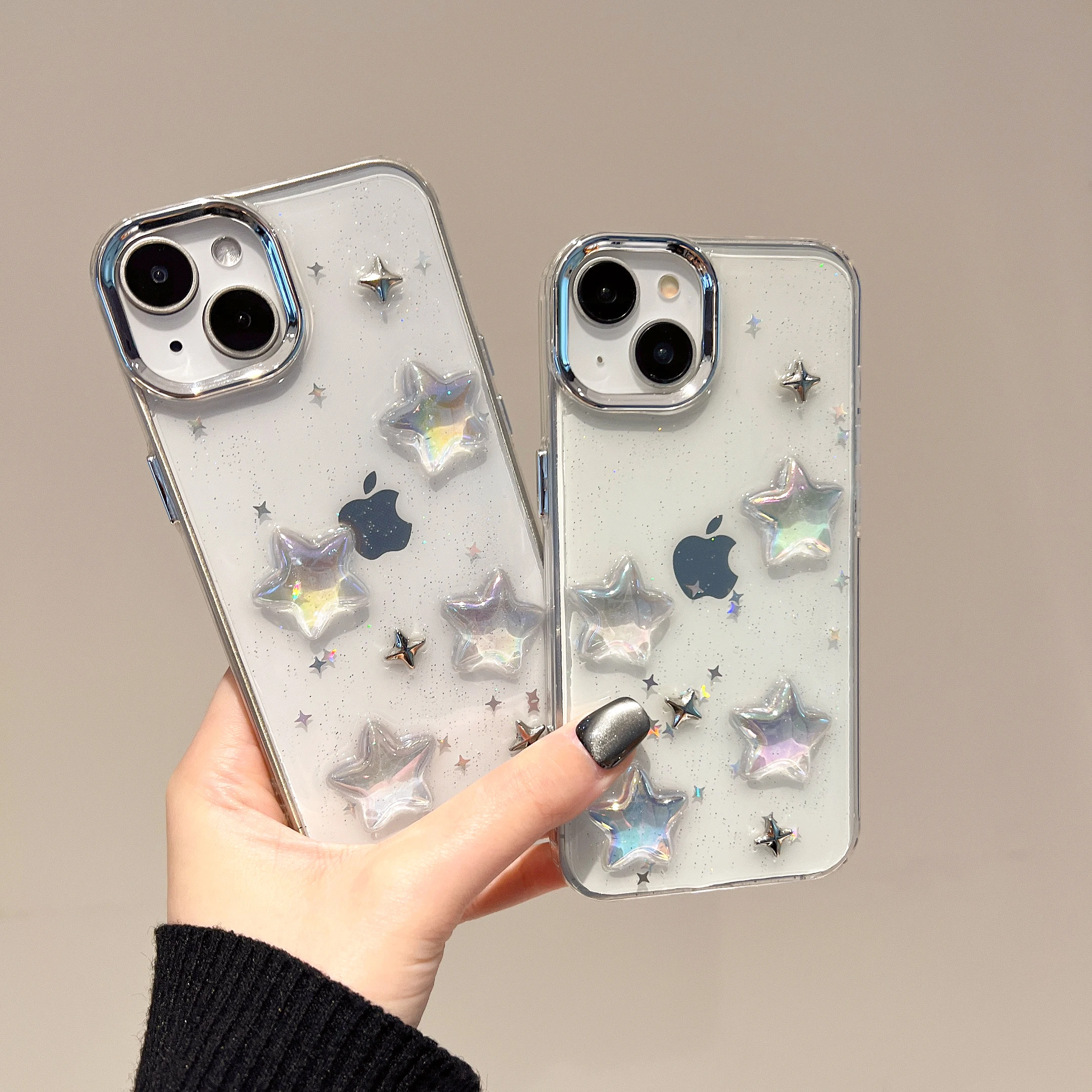 

Back Cover For IPhone 11 13 14 Plus 15 16 Pro Max Case Glitter 3D Laser Stars Hard Pc Shockproof Phone Case