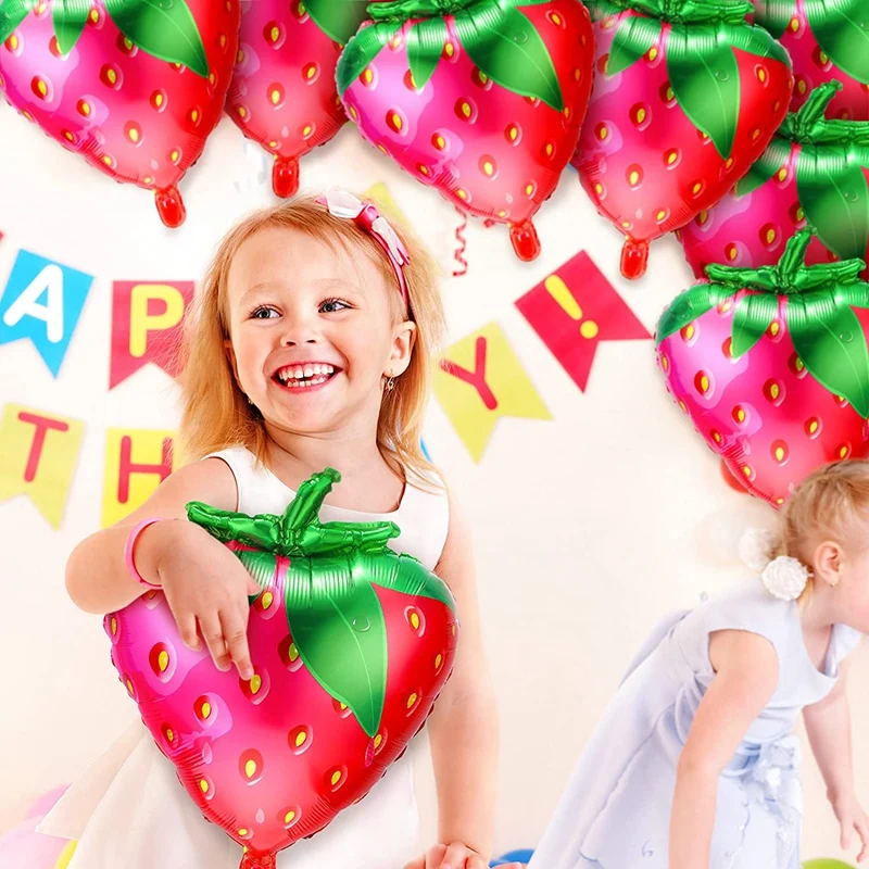 10Pcs Strawberry Balloons Sweet Strawberry Foil Mylar Balloons for Girls Strawberry Themed Birthday Party Decorations