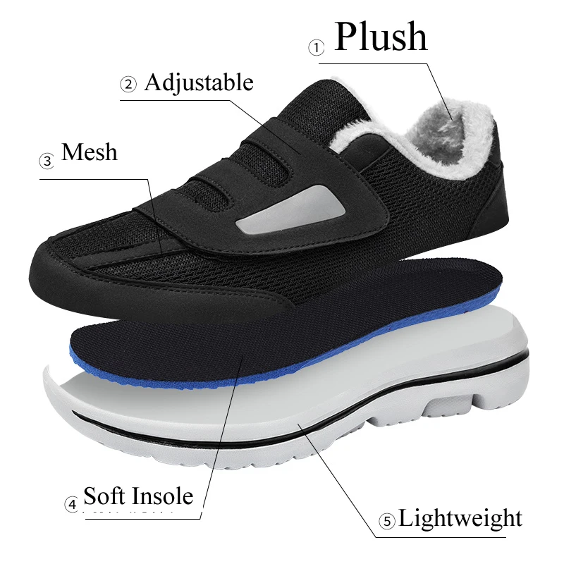 Winter Warm Sneakers Wide Toe Box Diabetic Shoes for Fat Swollen Foot Elderly Comfort Walking Orthopedics Hallux Valgus Bunion