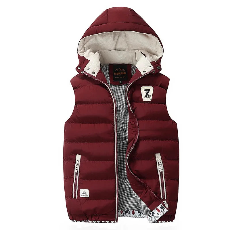 5XL Men Winter Vests Hat Detachable Down Vest Casual Waistcoat Sleeveless Jackets Male Hooded Vest Outwear Warm Coats Windproof