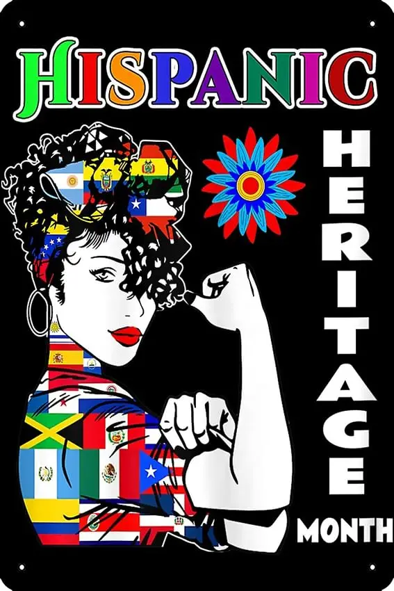 Hispanic Heritage Month Woman Latino Countries Poster Metal Sign Decor - 8 x 12inch Bar Pub Garage Man Cave Wall Art