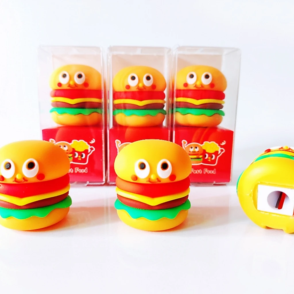 Kawaii Pencil Sharpener Creative Cute Hamburger French fries Pencil Cutting Machine Home School Office Supplies