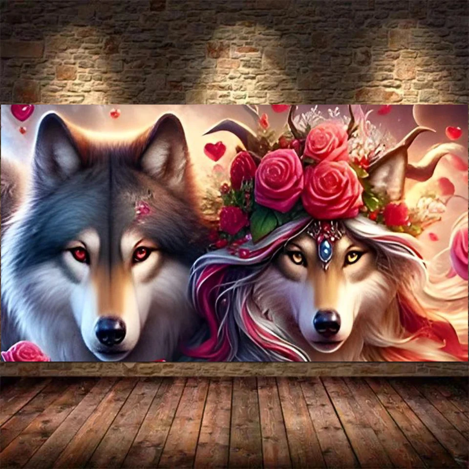 Wolf couple Diy diamond painting New 2024 full square round Diamond Mosaic pattern needlwork embroidery Love animals Home decor