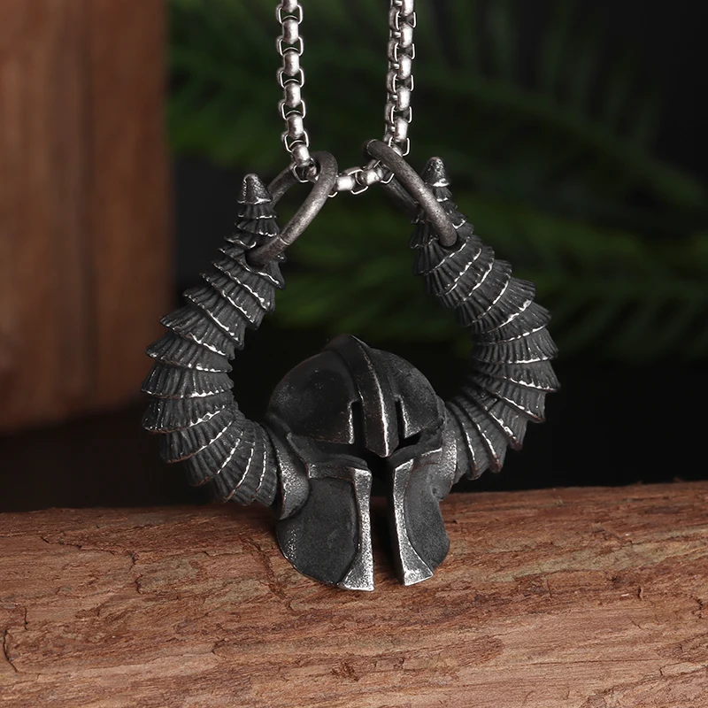 Medieval Roman Norse Helmet Armor Protection Amulet for Men Pendant Necklace Victor Lucky Charms Jewelry