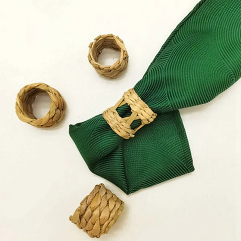 Portatovagliolo intrecciato in paglia Rush, portatovagliolo intrecciato fatto a mano, portatovagliolo con fibbia per tovagliolo della fattoria per natale, uso quotidiano