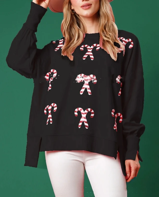 Felpa con cappuccio da donna alla moda autunno Natale Candy Glitter Top Felpa con cappuccio casual allentata Felpa con cappuccio da pendolarismo con temperamento dolce e adorabile