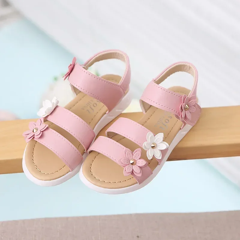 Girls Sandals Gladiator Flowers Sweet Soft Children Beach Shoes Kids Summer Floral Sandals Princess Fashion Cute High Quality