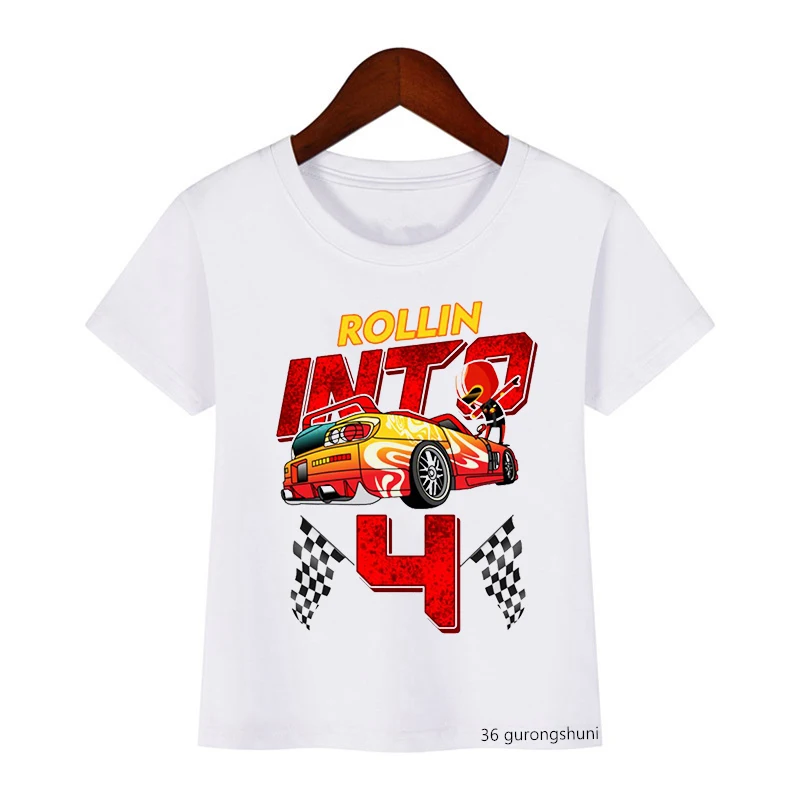 

2024 Boys T-shirt Cool Car T-shirt Cartoon Print 3 To 13 Years Old Birthday Party Clothing Children's Tshirt Casual Boys Clothes