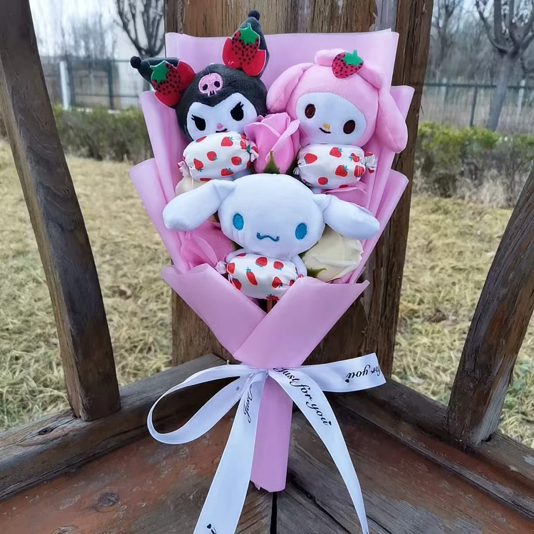 

Плюшевый букет Sanrio, рождественские подарки, My Melody Cinnamoroll, мягкие плюшевые куклы, подарки на день Святого Валентина, день рождения