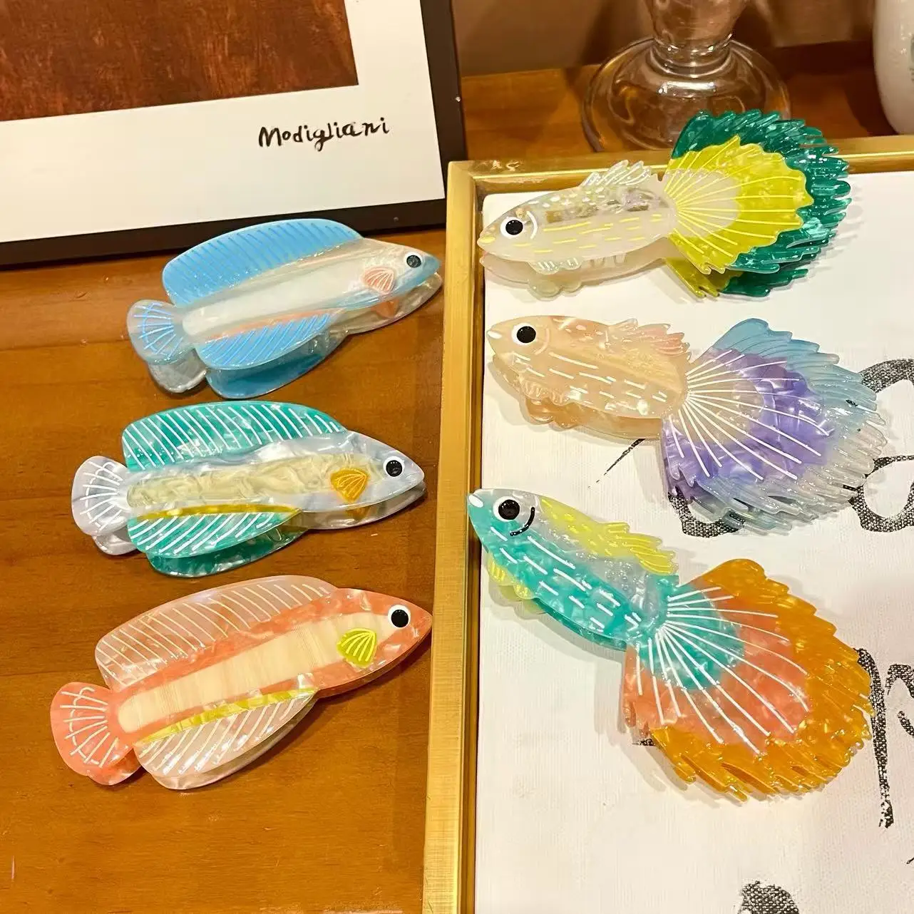 

NEW Peacock Fish and Silver Arowana Hair Claw High End Acetae Colorful Hair Claw Clips Hair Accessories for Women Girls