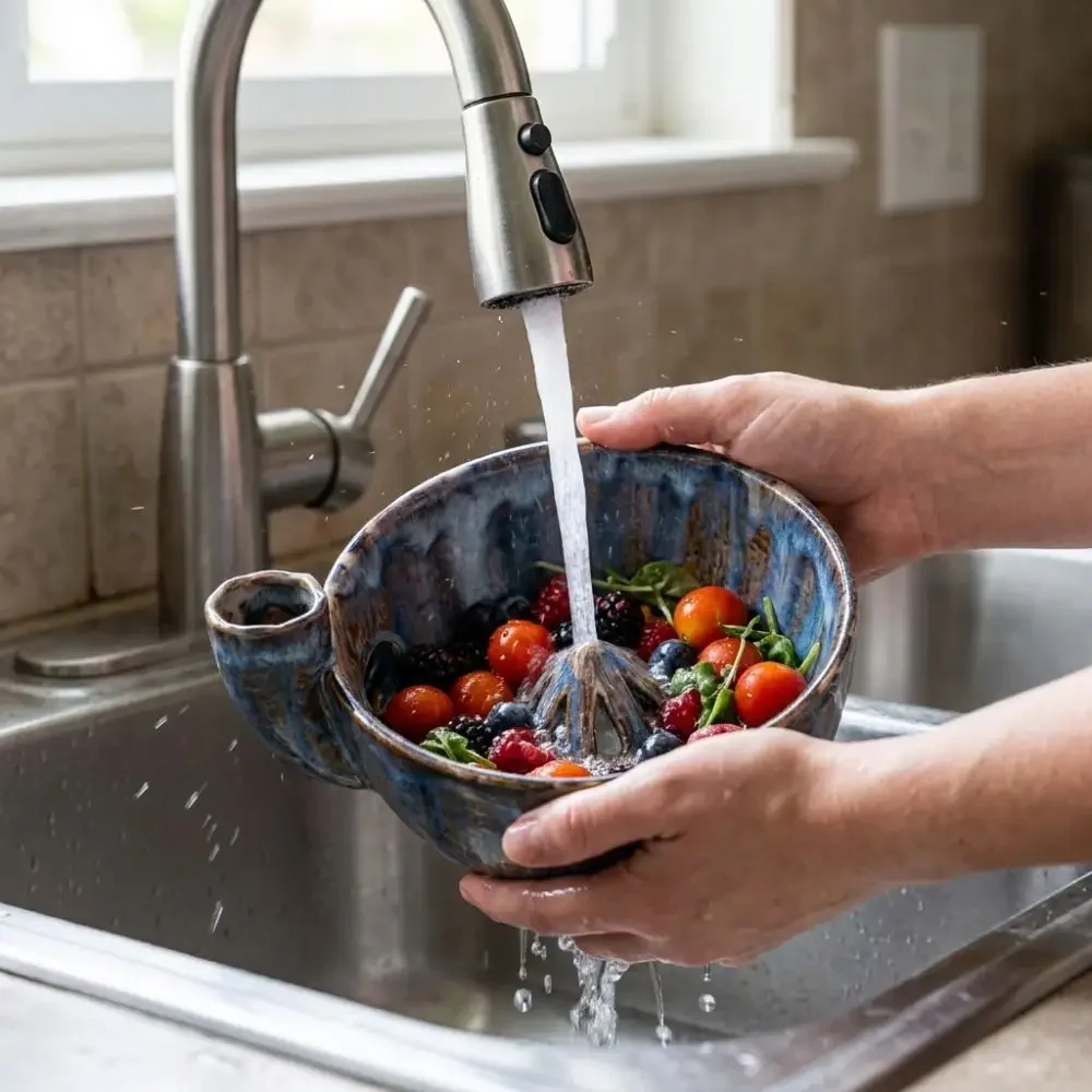 Ceramic Automatic Fruit Washer Bowl Vortex-Style Auto-Rinse Self-Rotating Berry Bowl Self-Spinning Large Capacity
