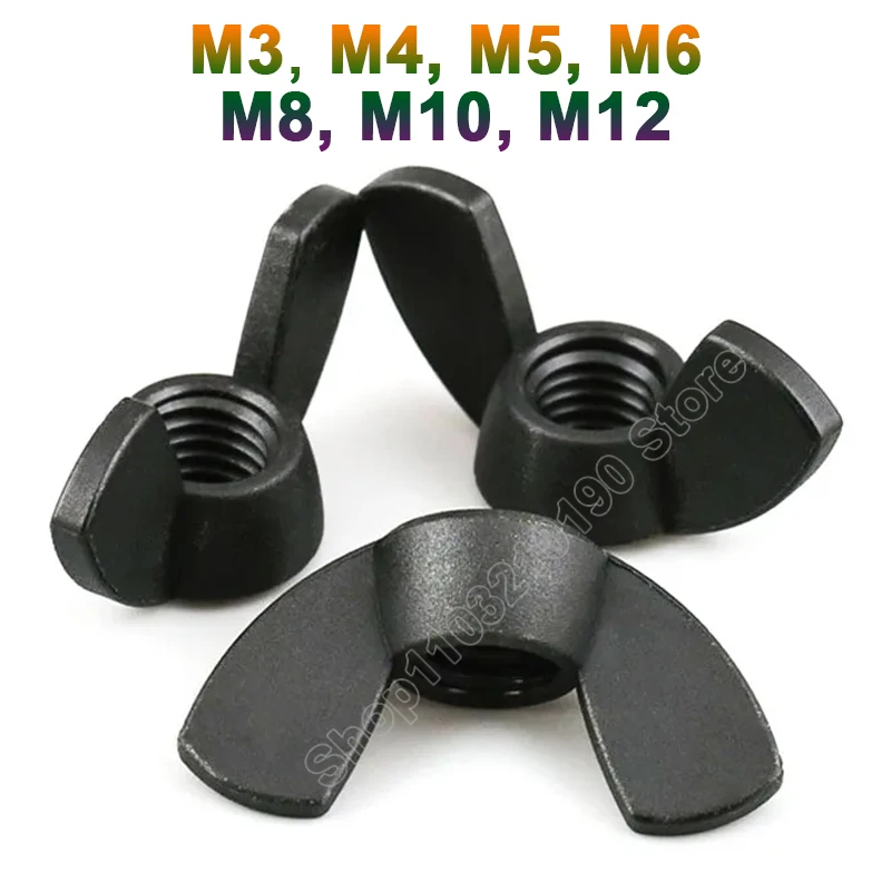 

3-100Pcs M3 M4 M5 M6 M8 M10 M12 Black Nylon Plastic insulated Wing Nut Hand Tighten Thumbnut Butterfly Nut DIN315