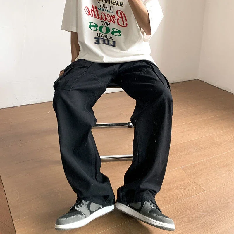 Trousers Man Summer Straight White Wide Cargo Pants For Men Slacks Luxury Cotton Street Vintage New In Fashion Y2k High Quality