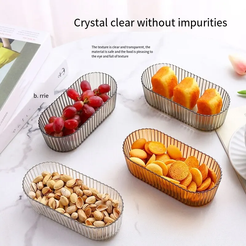 Simple INS Wind Striped Transparent Plastic Fruit Plate Living Room Snack Tray Multi-functional Storage U-shaped Fruit Plate