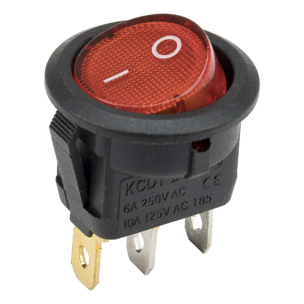 10pcs / lot KCD1-102N-8 perforate diameter 20 mm 3 pin ON - OFF round rocker switch with 220V 12V light