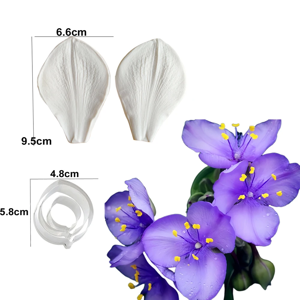 Gillyflower Cutter Set Petals Silicone Fondant Mould Veining Sugar Craft Polymer Clay Art Gumpaste Mold Flower Making Tool