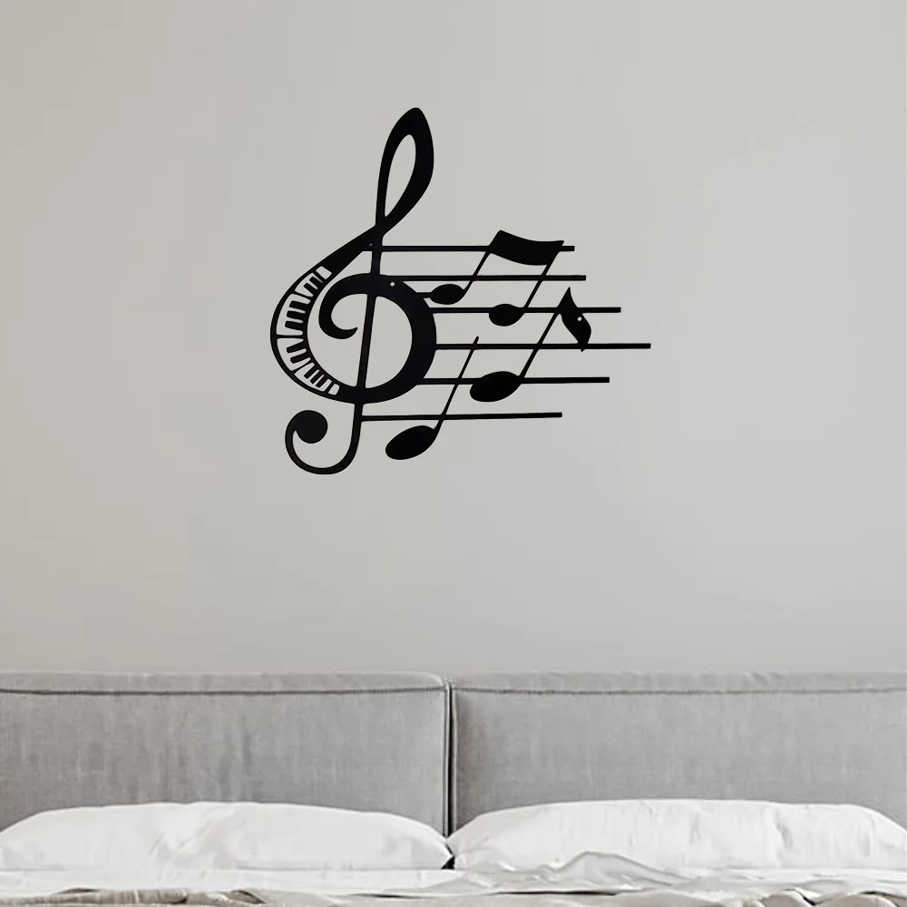 Music Metal Wall Decor Hanging Art Signs Black Treble Clef Cutout Silhouette Plaque KTV Room House Decoration Music Iovers Gift 