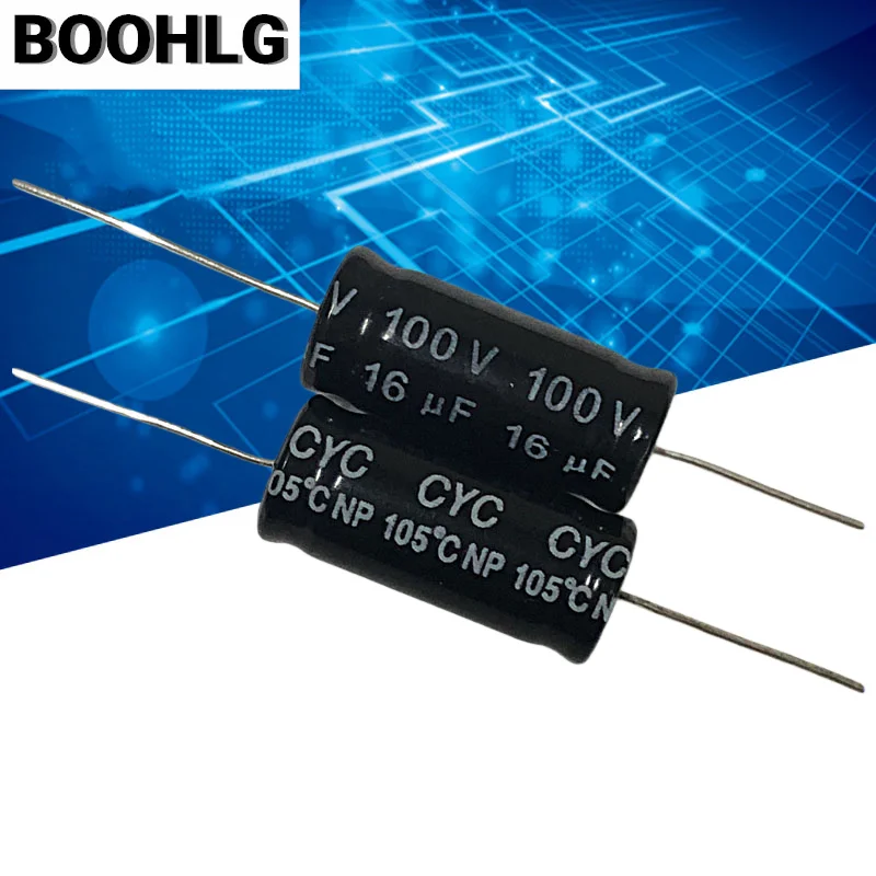 10PCS 16uf 100v audio frequency division horizontal axial stepless capacitor 100v 16uf 10X25mm
