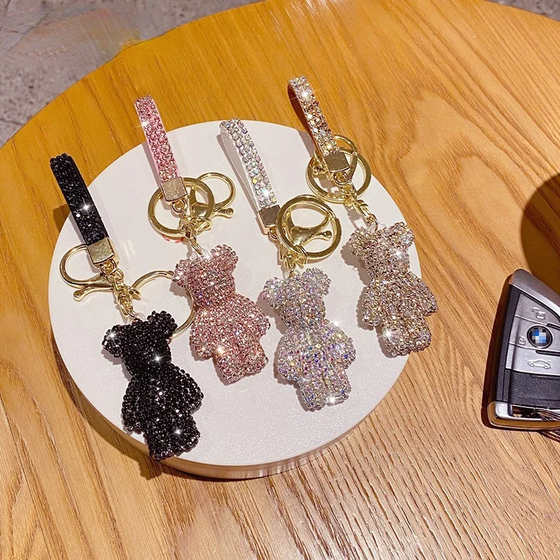 Hochwertiger Schlüsselanhänger mit Kunstdiamanten in Tierform, Autoschlüsselbox-Anhänger, Ausgefallener Kunstdiamant-Bären-Schlüsselanhänger, Taschenanhänger – Detail 5