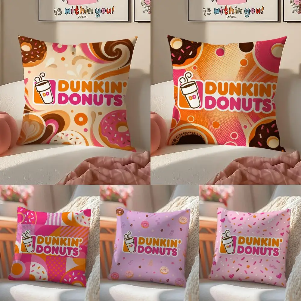 Coffee Customization D-Dunkin DonutsS Cushion Cover Double-Sided Plush Sofa Cushion Covers Organic Breathable Invisible Zipper