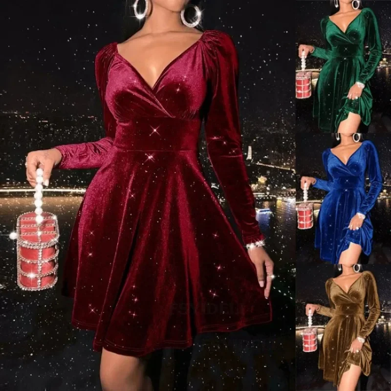 Vestido Midi de PANA con cuello en V para mujer, traje elegante de manga larga para fiesta de Navidad, ropa de lujo YDL14, talla 2024