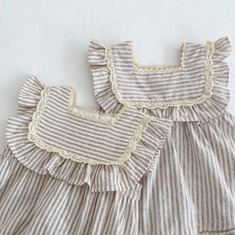 Newborn Toddler Baby Girls Stripe Jumpsuit Summer Sweet Fashion Baby Girls Sleeveless Kids Princess Dress Girls Sister Clothes