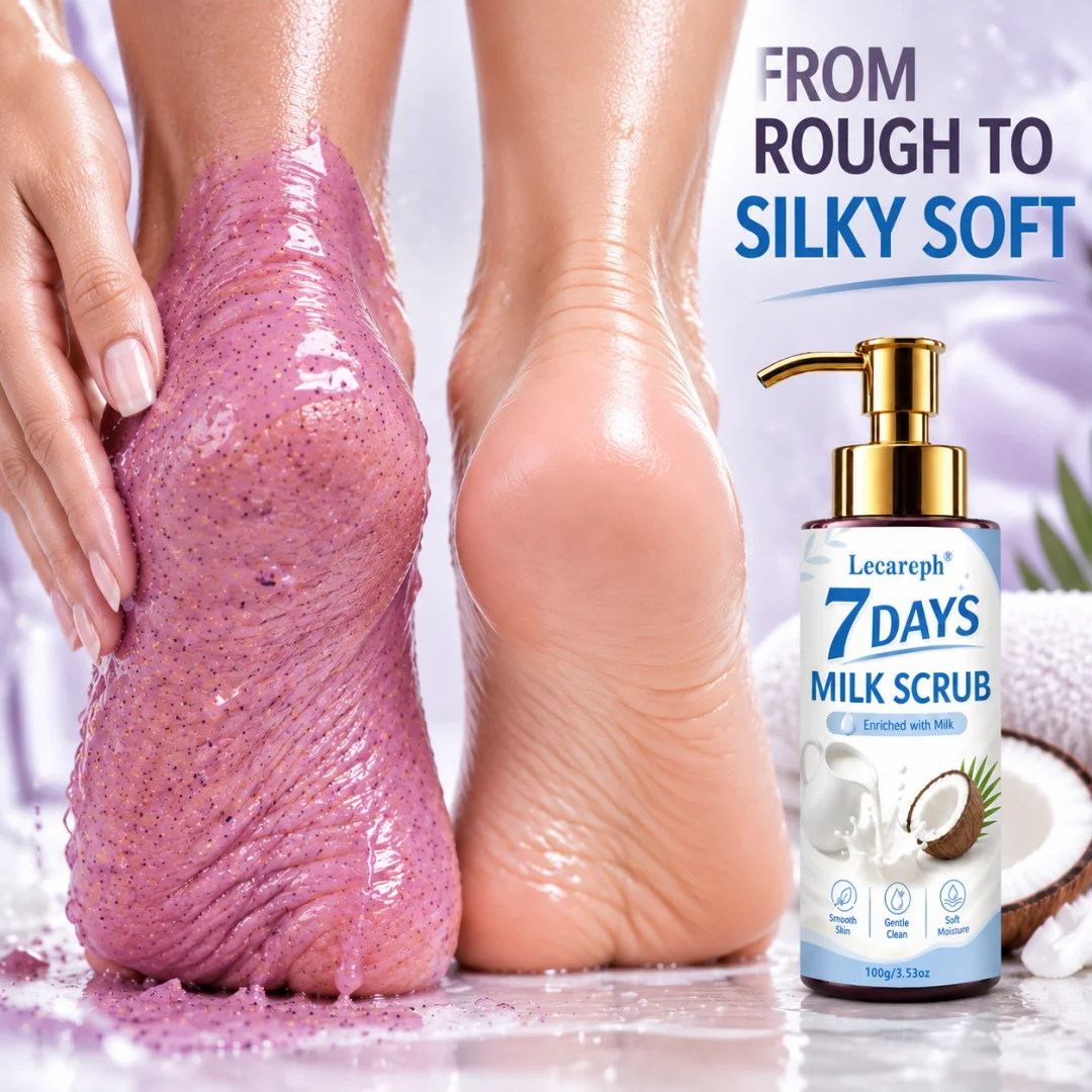 Lecareph 7-Day Smooth Feet Milk Foot Scrub for Dry Rough Cracked Heels, Shea Butter & Coconut Oil, Gentle Exfoliating Foot Care