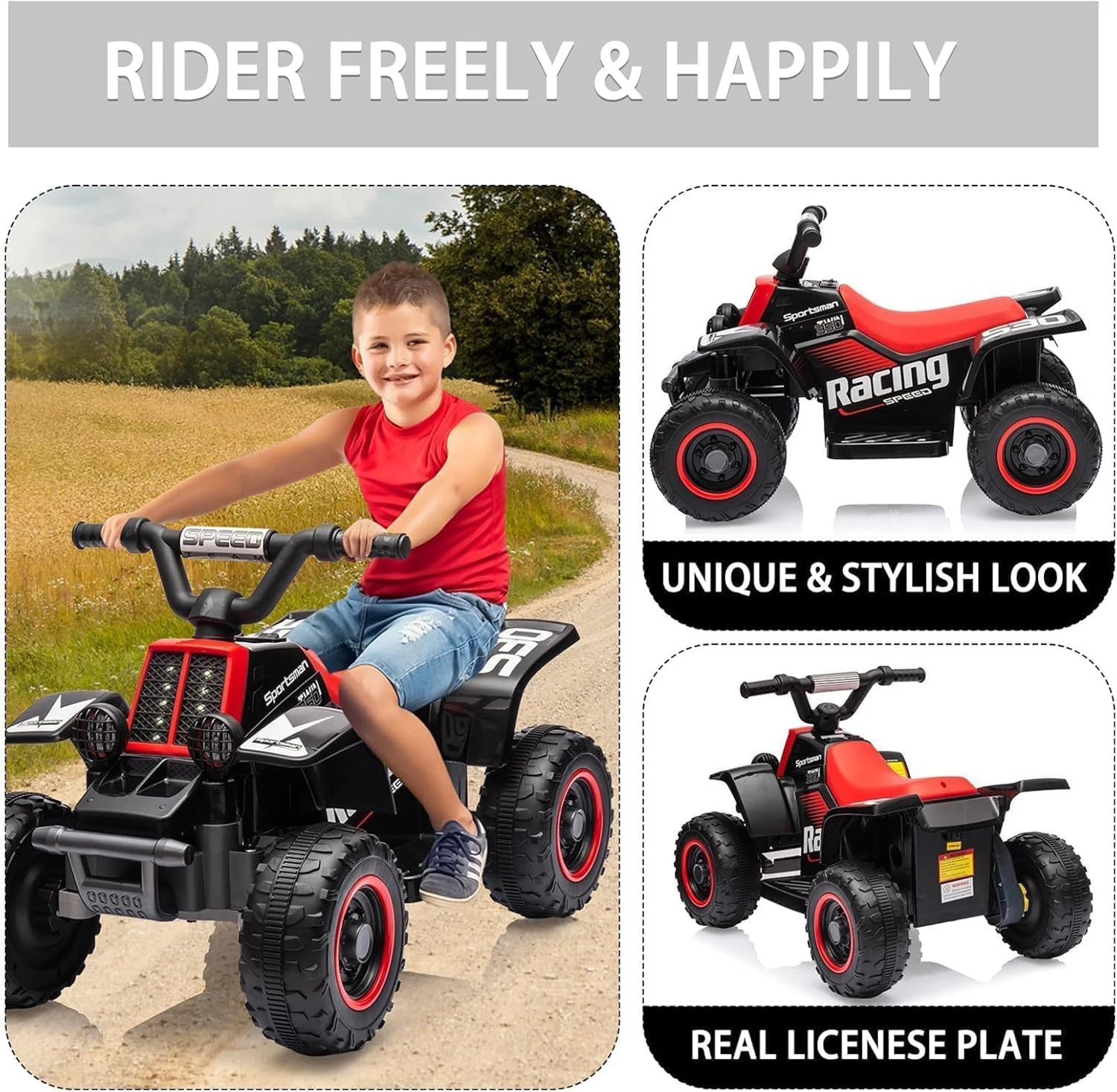 سيارة رباعية كهربائية للأطفال بمقعد رباعي 6 فولت مع أضواء وموسيقى LED، بوق، تشغيل بزر واحد، 1.8 كم/ساعة، مركبة صغيرة من 3 سنوات #4