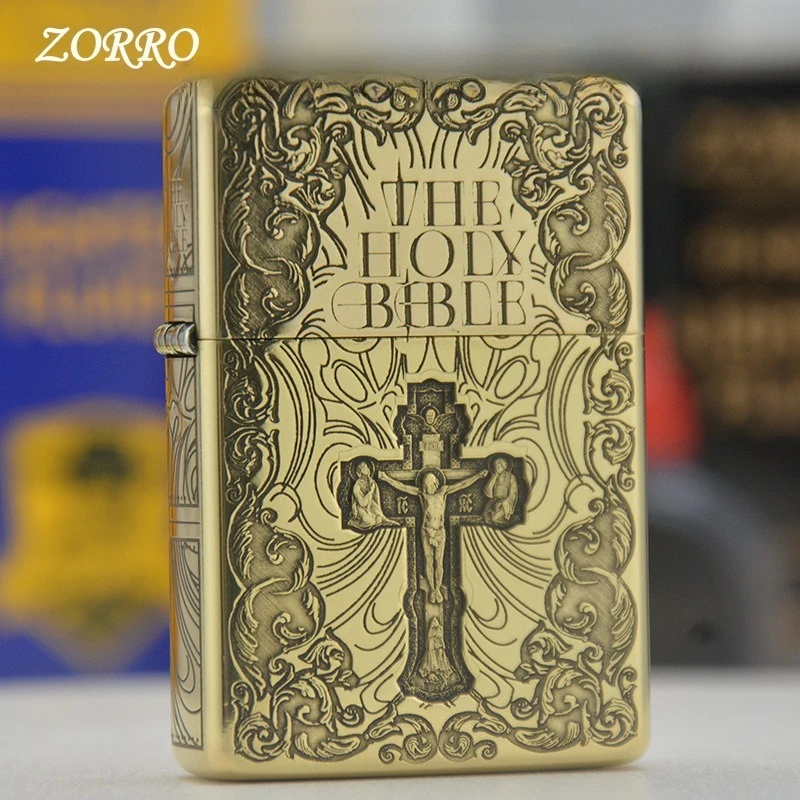 

Zorro 2026 Brass 3D Cross Relief Fuel Lighter, Classic Windproof Grinding Wheel Lighter, Cigarette Accessories, Men's Gift