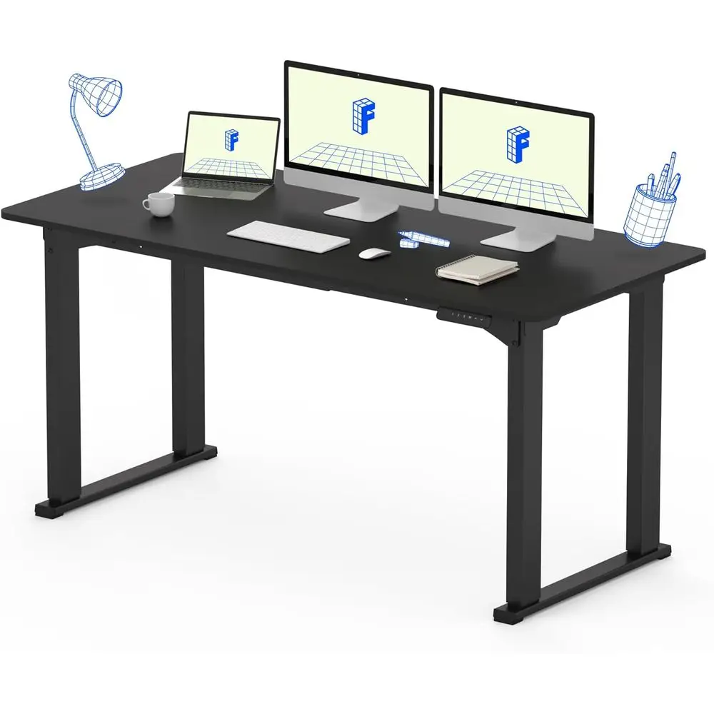 

Электрический стол на 4 ножках с регулируемой высотой, сращенная доска 63x28, черный верх, стол для сидения в домашнем офисе