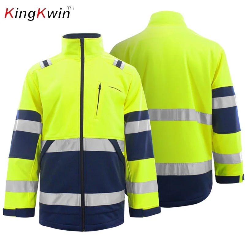 Reflective Fleece Jacket Men Autumn Hi Vis Hoodie Work with Zipper Windproof Safety Clothing Workwear