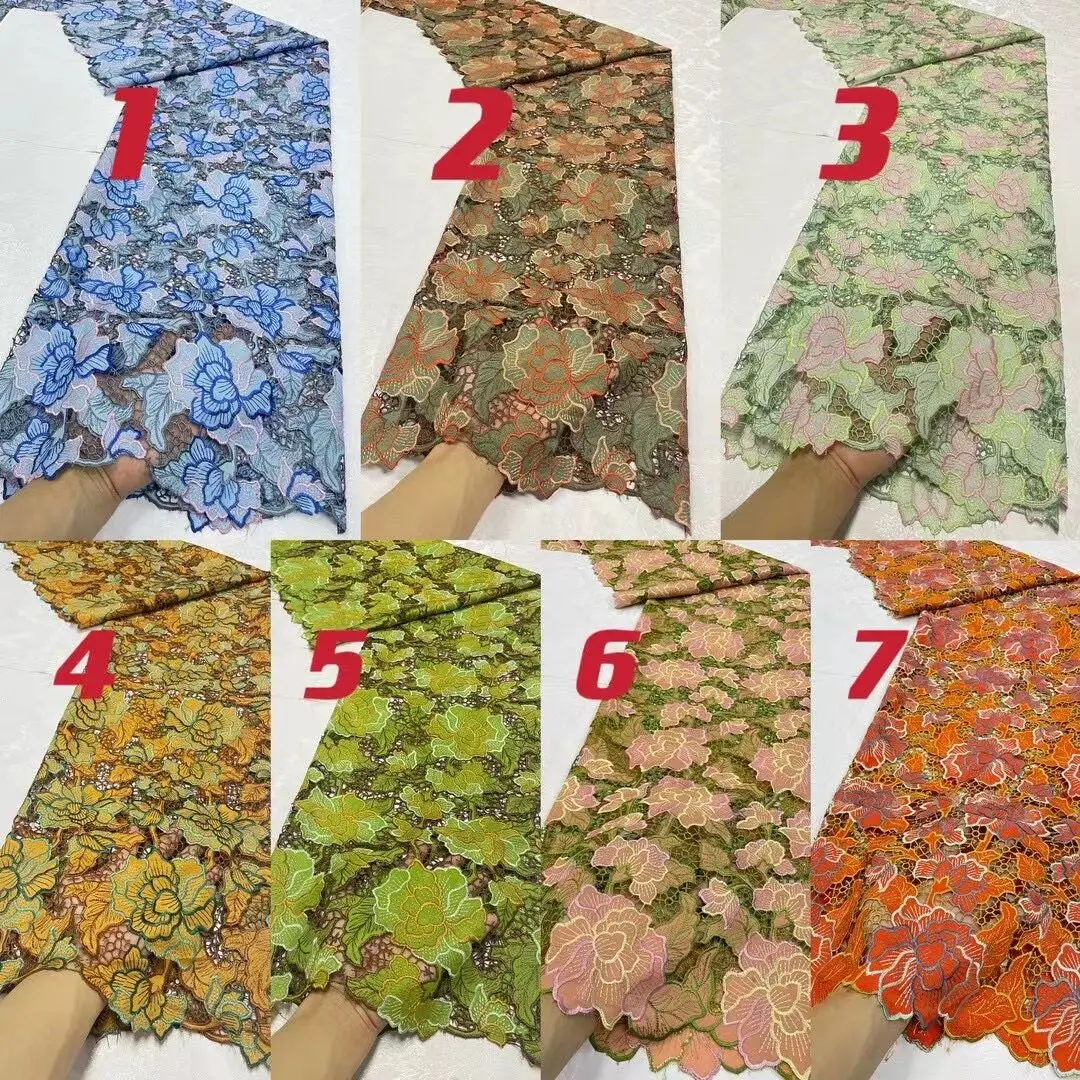 African Cotton Lace Fabric 20234New Arrivals 5Yards Swiss Voile Lace with Stones for Sewing Women Wedding Party Dresses JL319