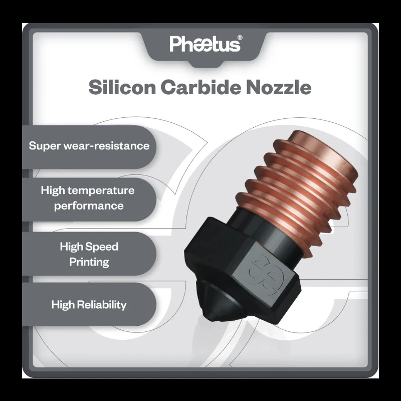 Phaetus V6 SiC Nozzle Silicon Carbide Nozzle Carbon Fiber Wear Resistant for V6 Hotend Rapido Dragon extruder 3D printer