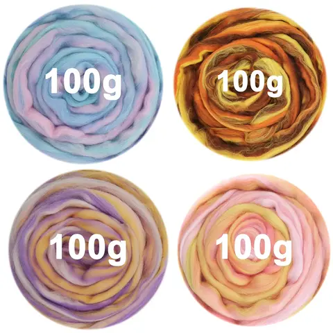 100g/Lot Blended RovingNeedle Felting Wool Hand Dyed Wool Top Merino Mixed Natural Wool Roving for Needle Felting Kit
