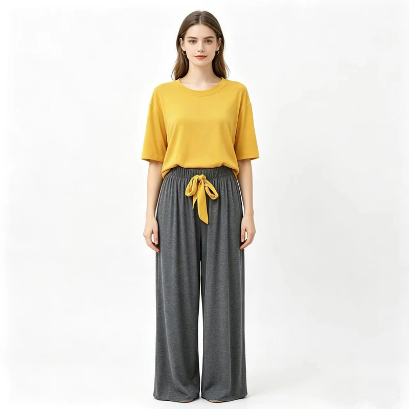 Loose 2pcs Pajamas Set Contrast Modal short sleeve Long Pants Home Suit Intimate Lingerie Soft Nightwear Women Indoor Clothing