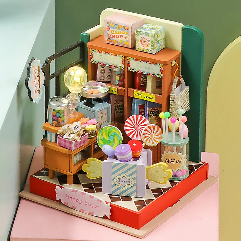 Zestaw do samodzielnego montażu mini domek dla lalek w kształcie kawiarni, ręcznie robione puzzle 3D, model budynku do składania, drewniana zabawka do montażu dla dzieci, prezent na Boże Narodzenie.