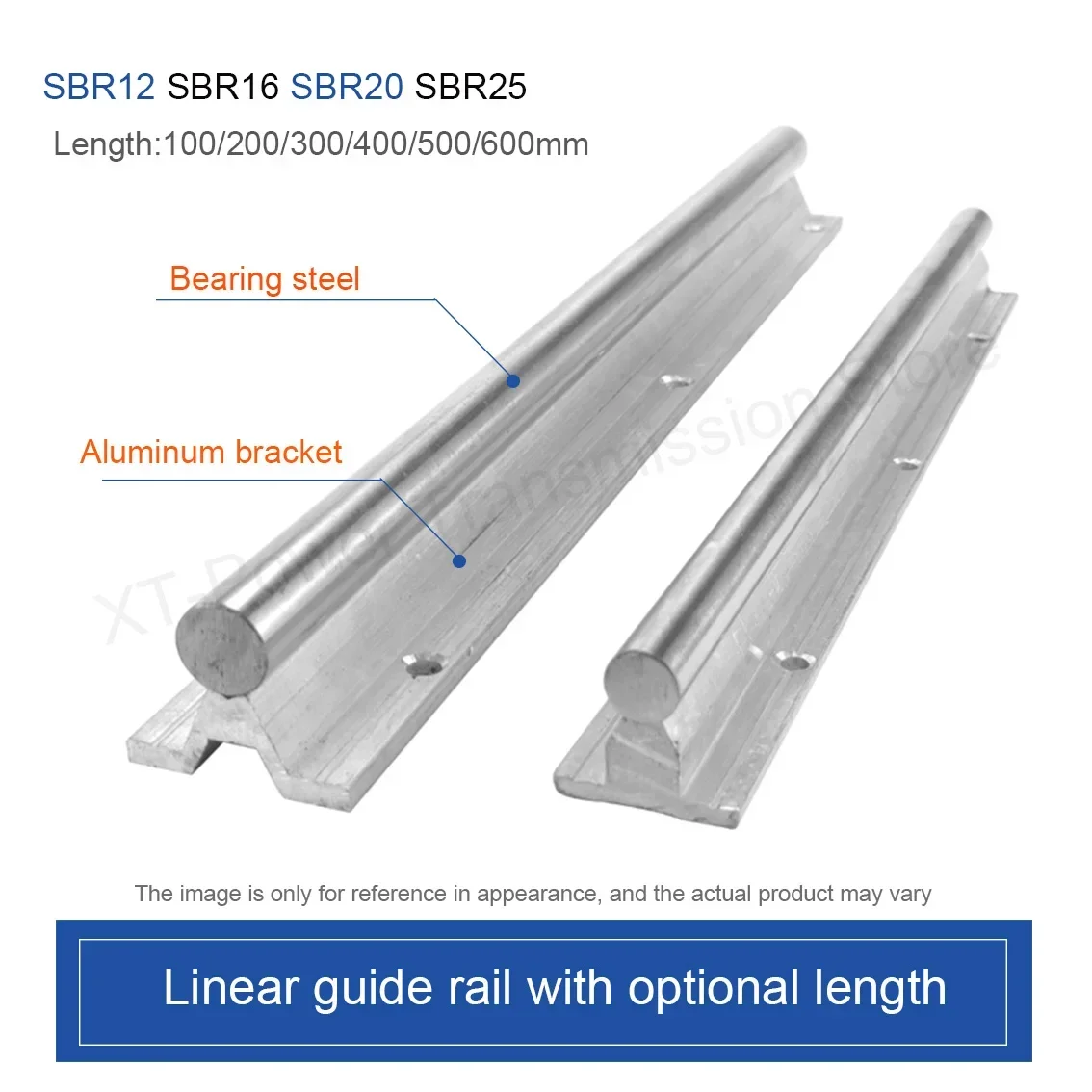1Pcs SBR12 SBR16 SBR20 SBR25 Linear Guide Rail Length 100-600mm Cylindrical Slide Rail CNC Woodworking Router Parts