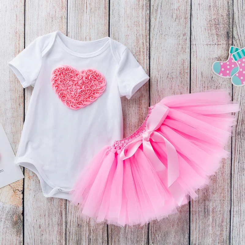 

Summer Baby Festival First Birthday Party Outfit Fashion Children's Clothing Wholesale Short Sleeve Romper Handmade Skirt Set