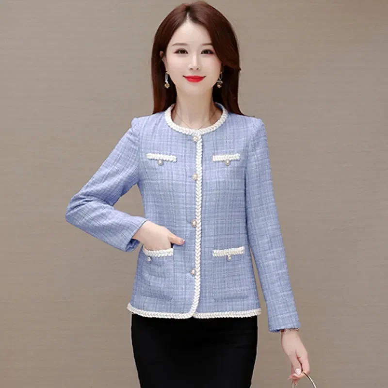 New Spring Autumn Jacket for Women Round Neck Trench Coats Woolen Short Jackets Blazers Office Lady Korean Tweed Jacket Overcoat