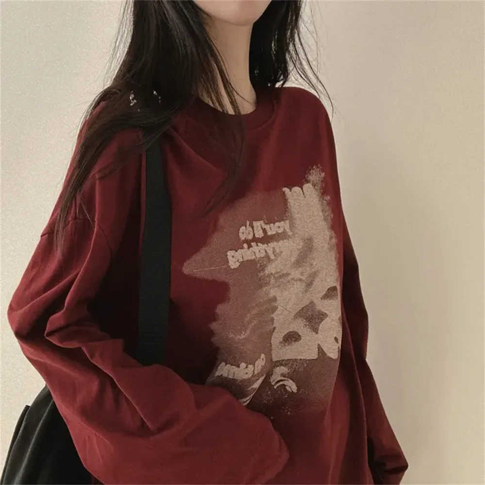 Gothic T Shirt Women Long Sleeve loose Y2k autumn Vintage cotton T Shirt  printed Tops Streetwear Korean Style Funny Tshirts