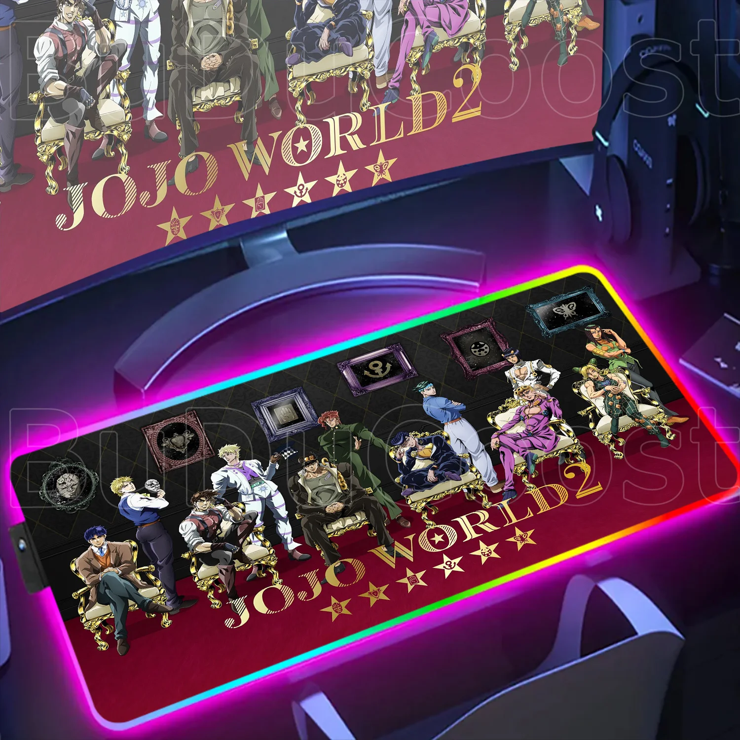 Jojo Bizarre Adventure Anime Gamer Computer LED Glowing Desk Mat Large RGB Backlight Mouse Pad Setup Keyboard Gaming Accessories