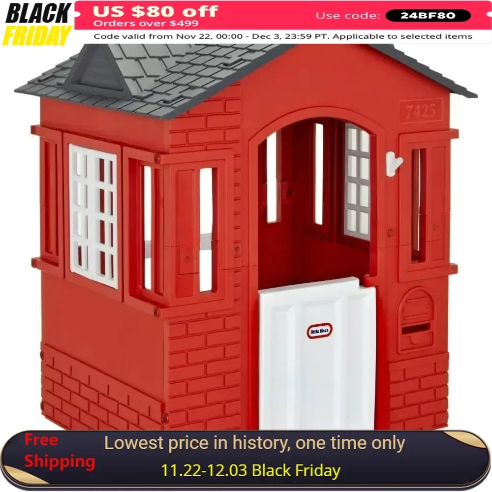 Playhouse with Working Door, Windows, and Shutters Red, for Kids 2-6 Years Old, Easy To Assemble and Store, Playhouses