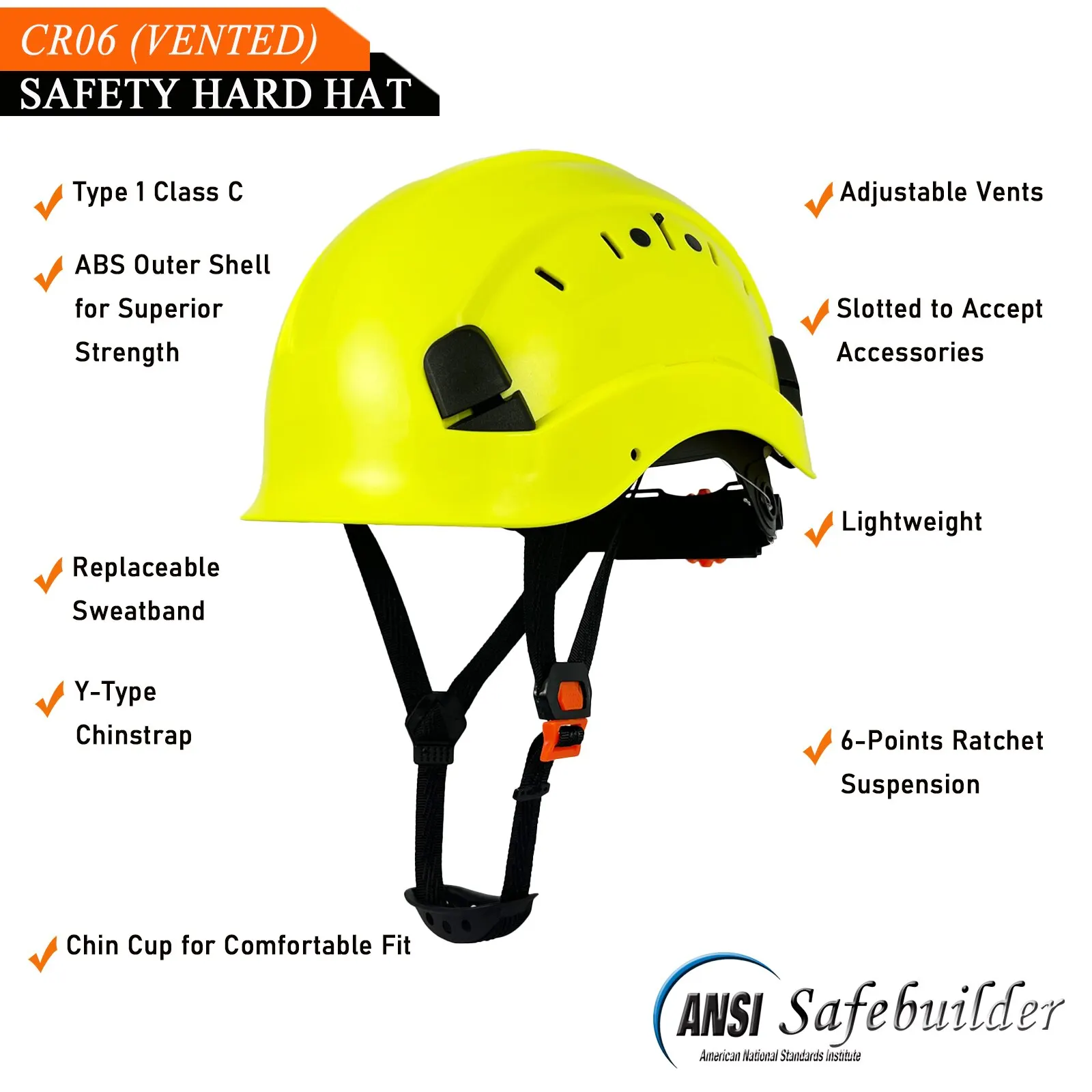 CE Work Safety Hard Hat for Engineer Slotted Ventilated Construction Safety Helmet for Men & Women Industrial Adjustable Ratchet