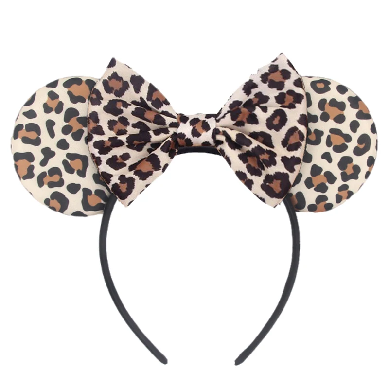 

2024 Disney Leopard Mouse Ears Headband Girls Cosplay Minnie Bow Hairband Festival Birthday Party DIY Hair Accessories